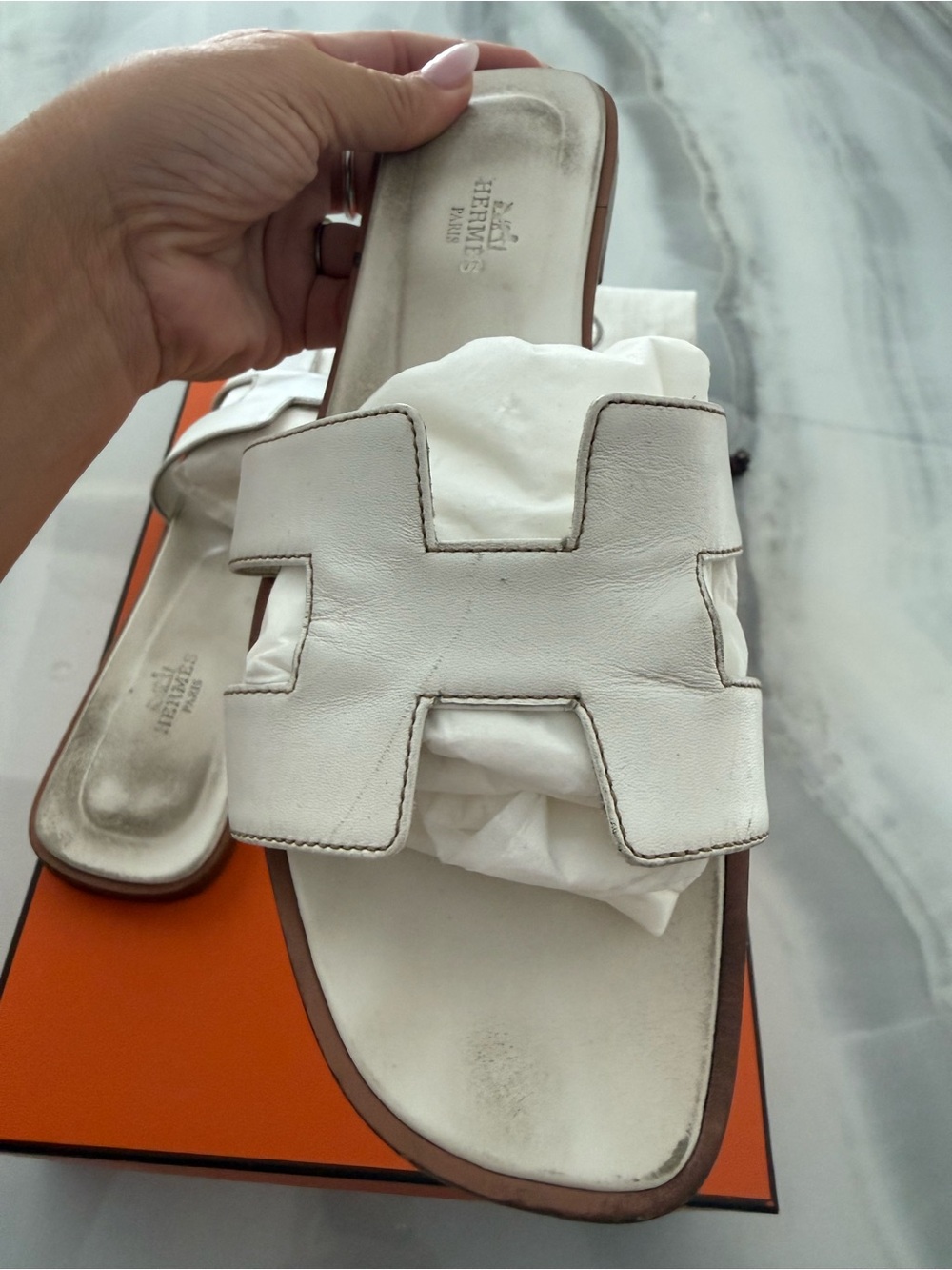 White Oran Leather Slide Sandals - Women - Picture 7 of 14